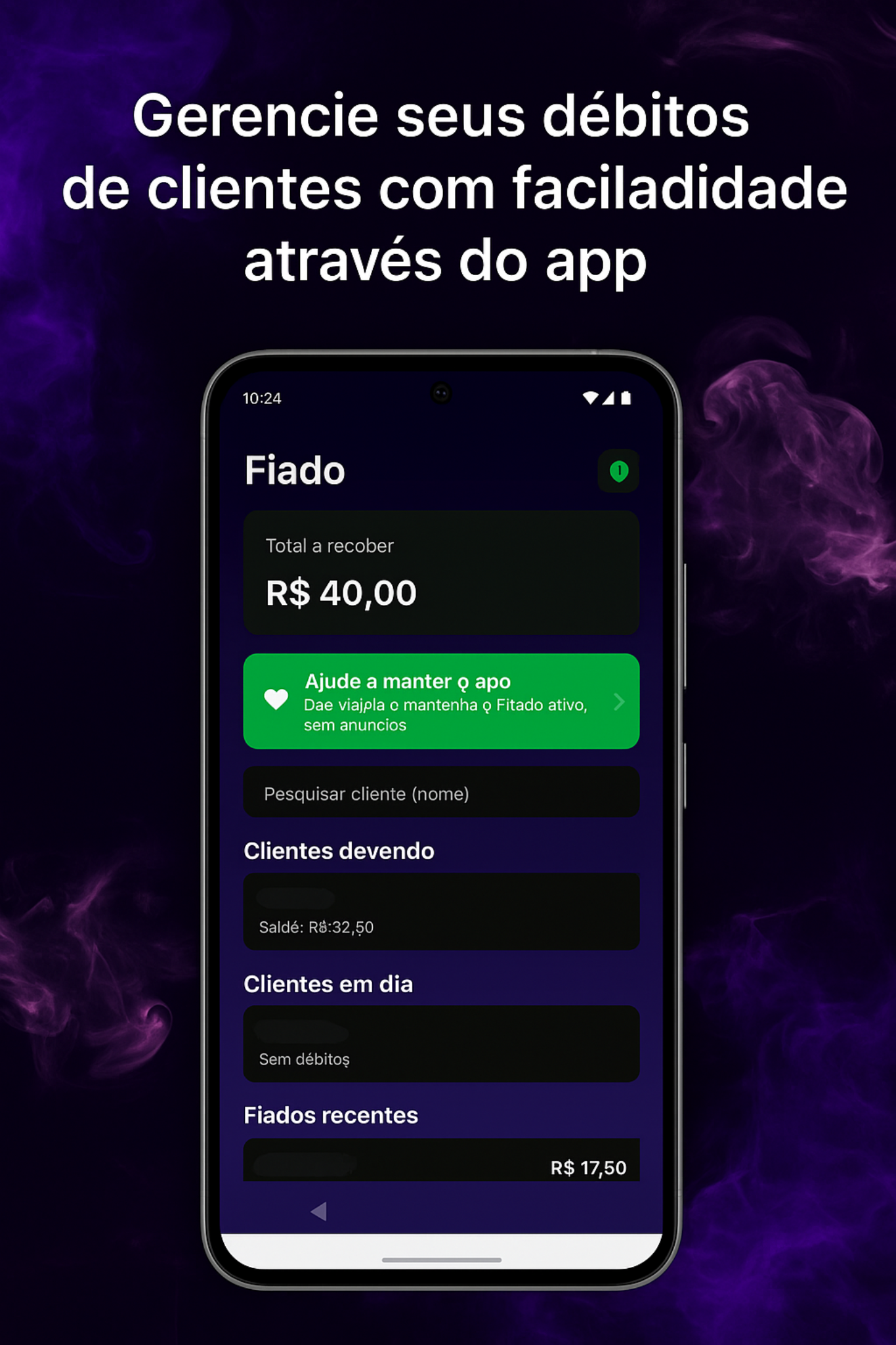 Tela inicial do Fiado